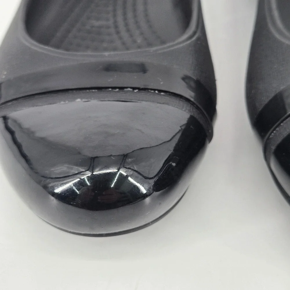 Crocs Cap Toe Flat Black Patent Slip On Ballet Shoes Women Size 9 W9 Work EUC